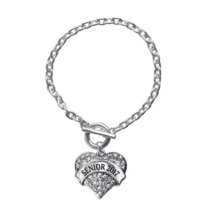 Silver Senior 2017 Pave Heart Charm Toggle Bracelet