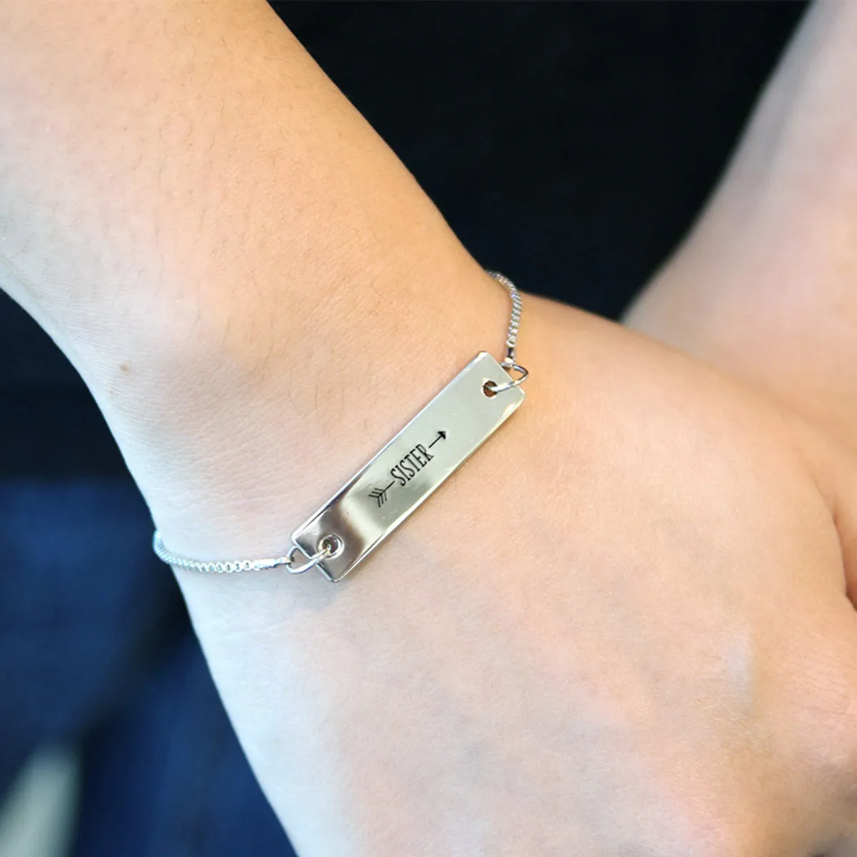 Silver Sister Arrow Adjustable Bar Bracelet