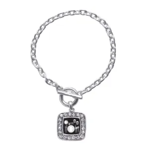 Silver Table Set Square Charm Toggle Bracelet