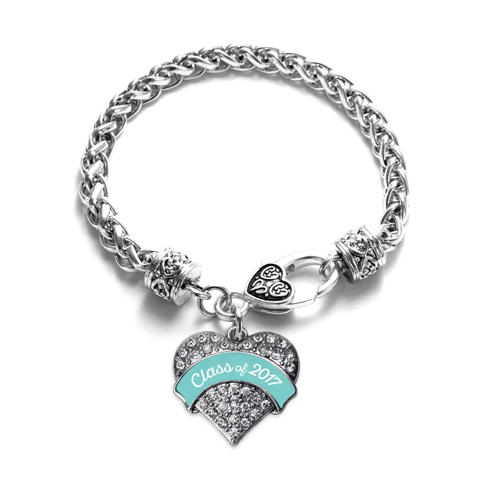 Silver Teal Class of 2017 Pave Heart Charm Braided Bracelet