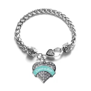 Silver Teal Class of 2017 Pave Heart Charm Braided Bracelet