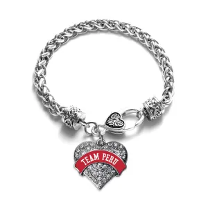 Silver Team Peru Pave Heart Charm Braided Bracelet