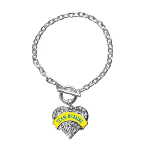 Silver Team Ukraine Pave Heart Charm Toggle Bracelet