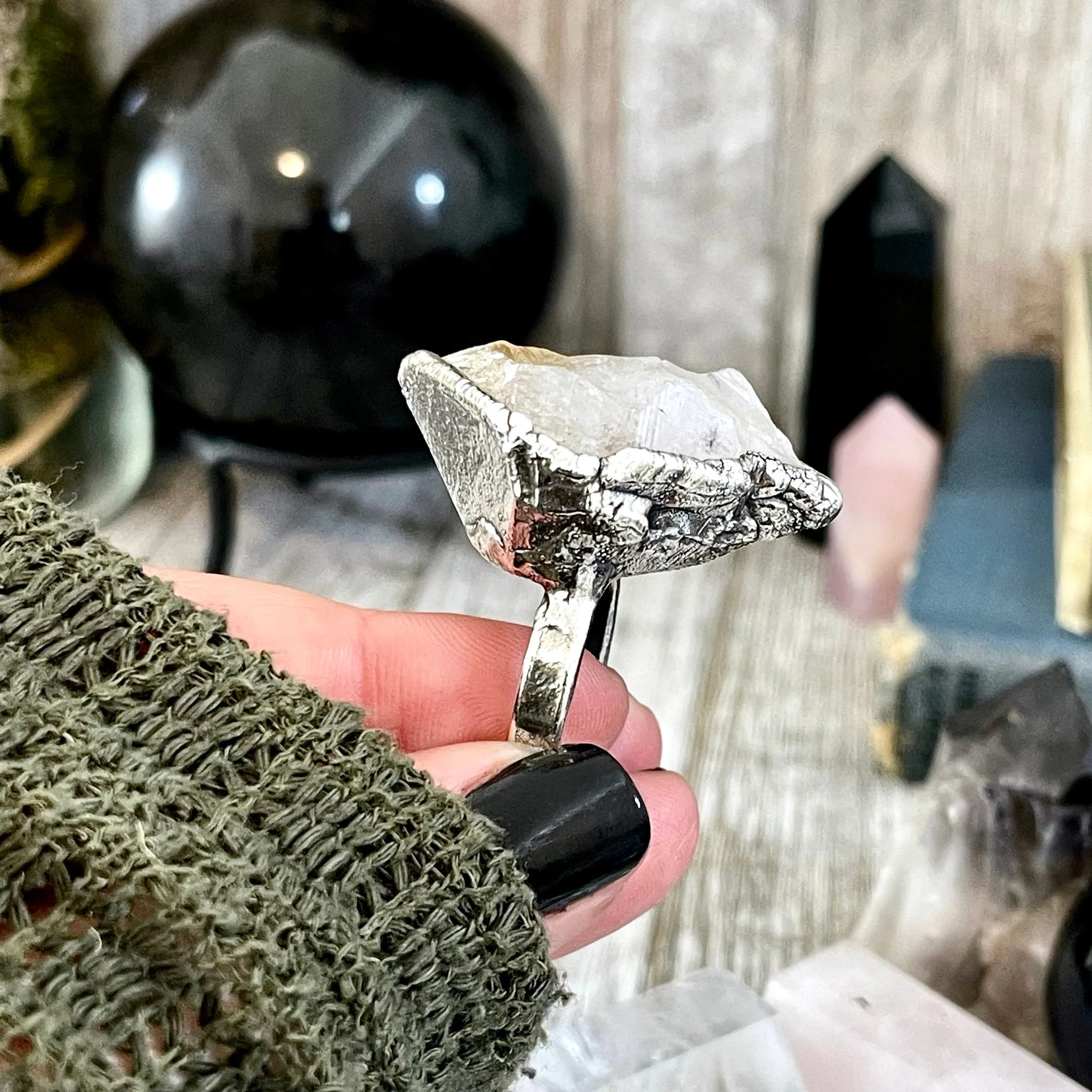 Size 8 Raw Citrine Crystal Point Ring Set in Fine Silver  / Foxlark Collection - One of a Kind