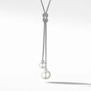 Solari Knot Necklace with Pearls and Pave Diamonds