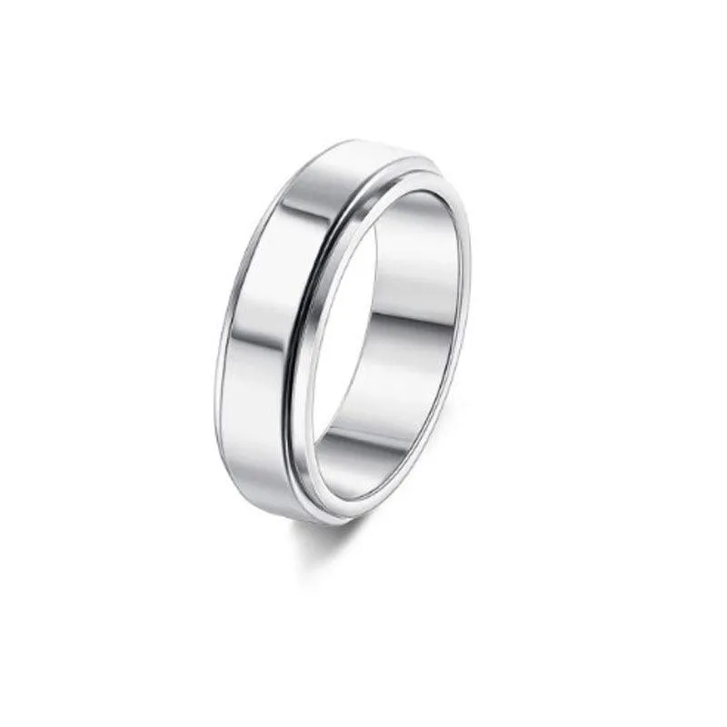 Stainless Steel Celestial Spinner Ring: Moon and Stars Design for Anxiety Relief