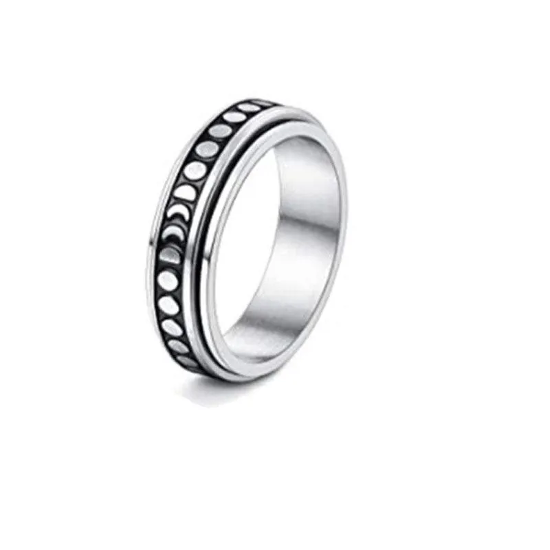 Stainless Steel Celestial Spinner Ring: Moon and Stars Design for Anxiety Relief