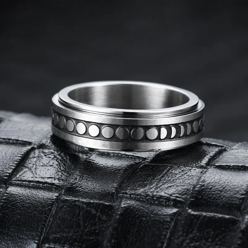 Stainless Steel Celestial Spinner Ring: Moon and Stars Design for Anxiety Relief