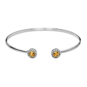 Sterling Silver Citrine & White Topaz Halo Cuff Bracelet by Samuel B.