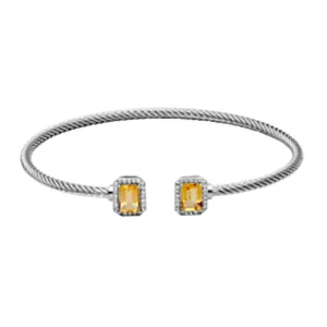 Sterling Silver Emerald Cut Citrine & White Topaz Cuff Bracelet by Samuel B.