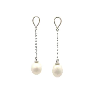 Sterling Silver Freshwater 8-9mm Pearl Drop Earrings