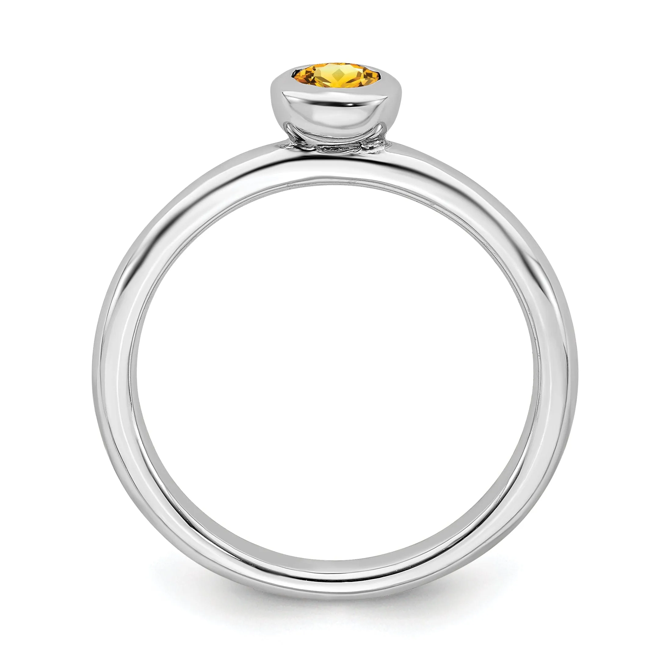 Sterling Silver Low 4MM Round Citrine Ring