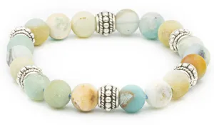 Sterling Silver Matte Amazonite Balinese Natural Gemstone Bracelet