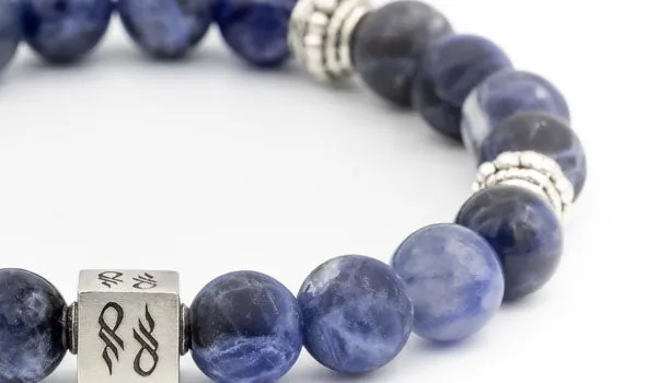 Sterling Silver Sodalite Gloss & Matte Balinese Natural Gemstone Bracelet