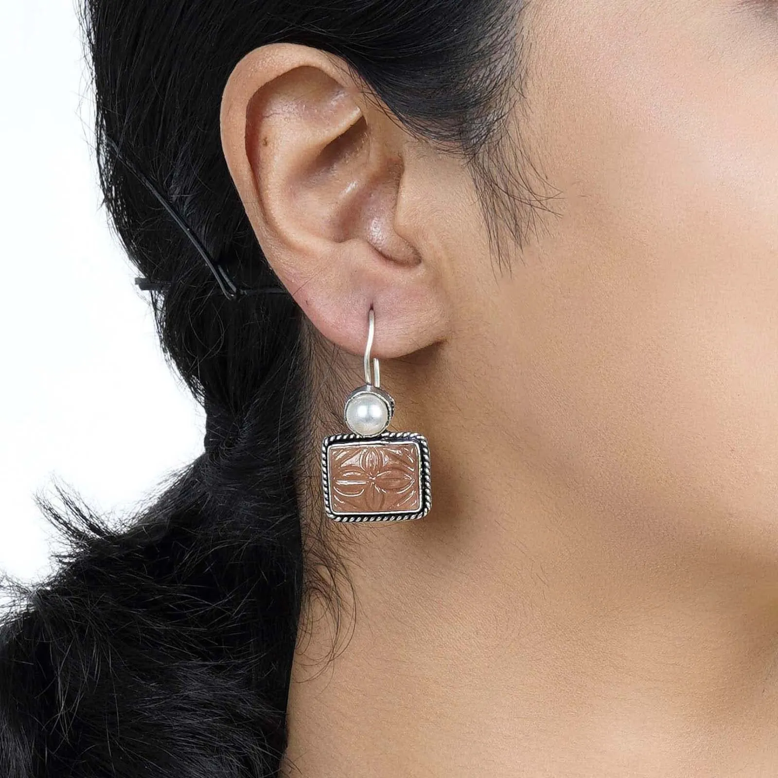 Teejh Diti Brown Stone & Pearl Earrings