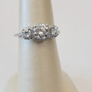 Three-stone Round Halo Engagement Ring