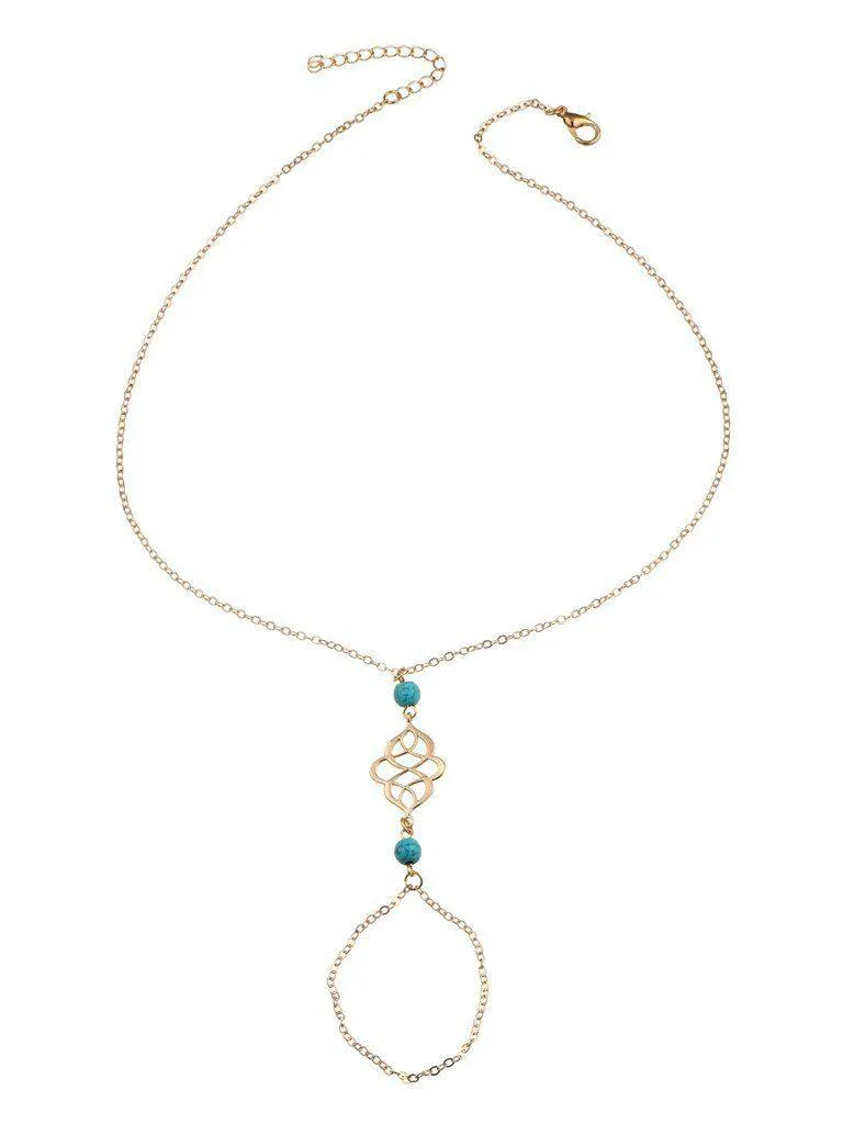 Turquoise Detail Chain Anklet With Toe Ring