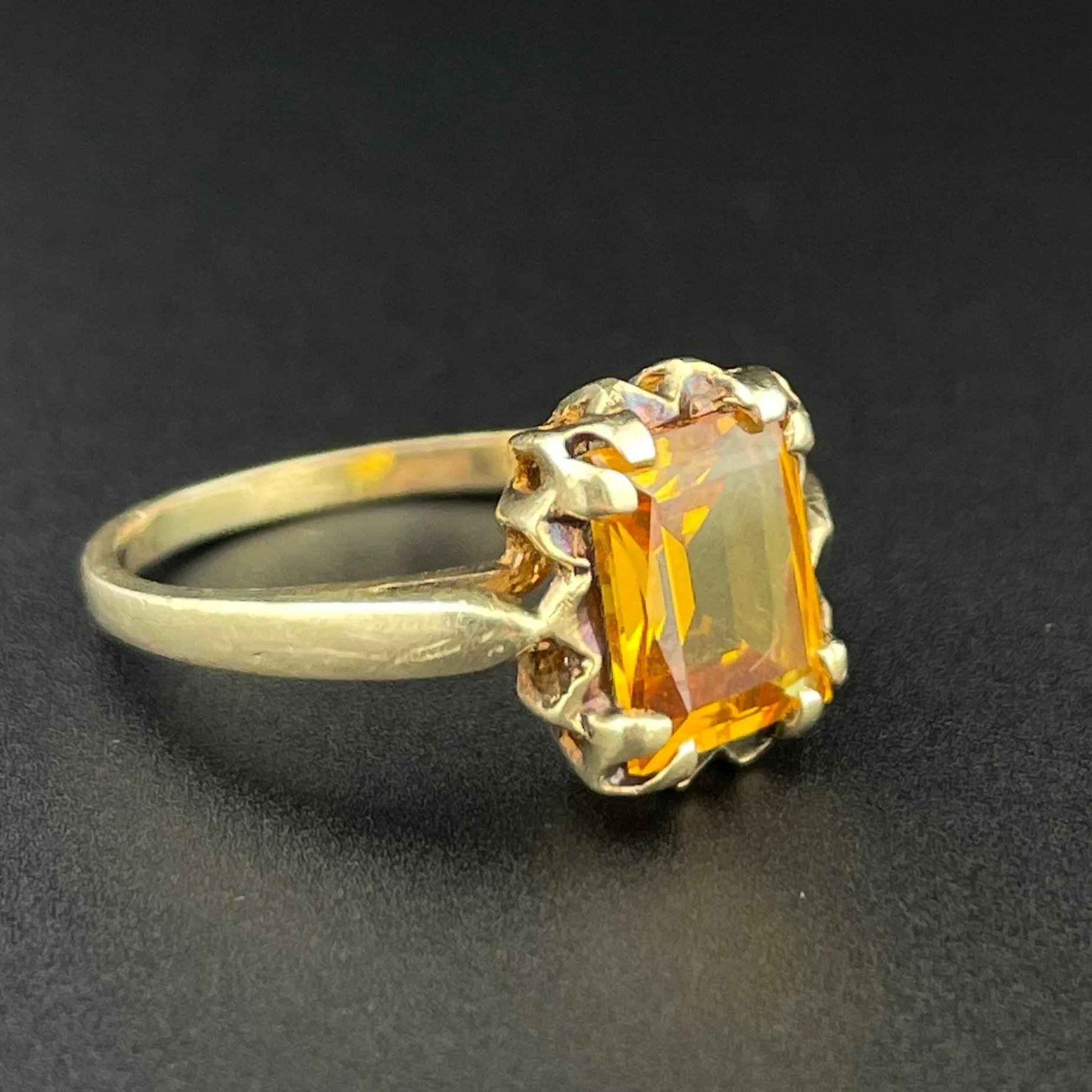 Vintage 10K Gold Emerald Cut Citrine Solitaire Ring, Sz 5 3/4