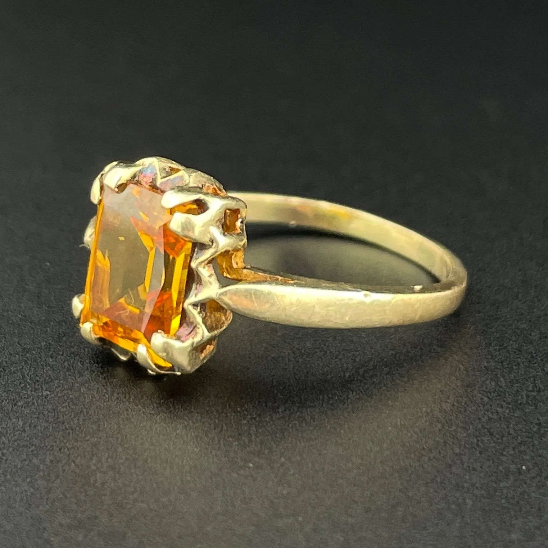 Vintage 10K Gold Emerald Cut Citrine Solitaire Ring, Sz 5 3/4