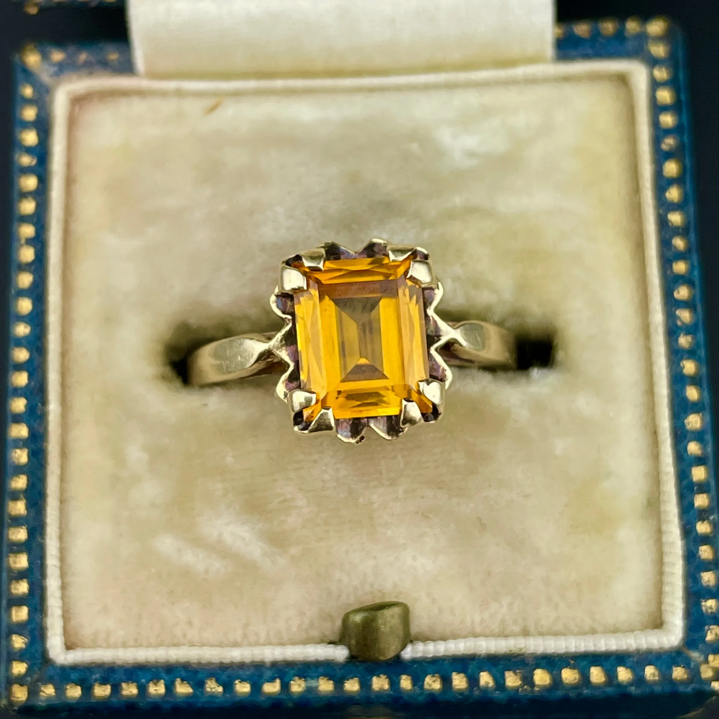 Vintage 10K Gold Emerald Cut Citrine Solitaire Ring, Sz 5 3/4