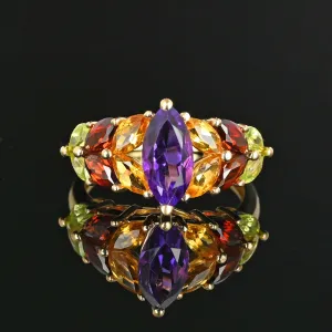 Vintage 14K Gold Multi Gemstone Cluster Ring