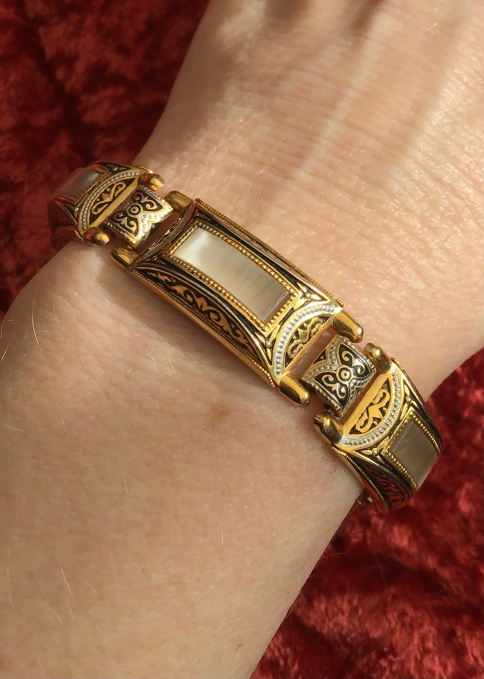 Vintage 1960s Damascene and Moonglow Link Bracelet