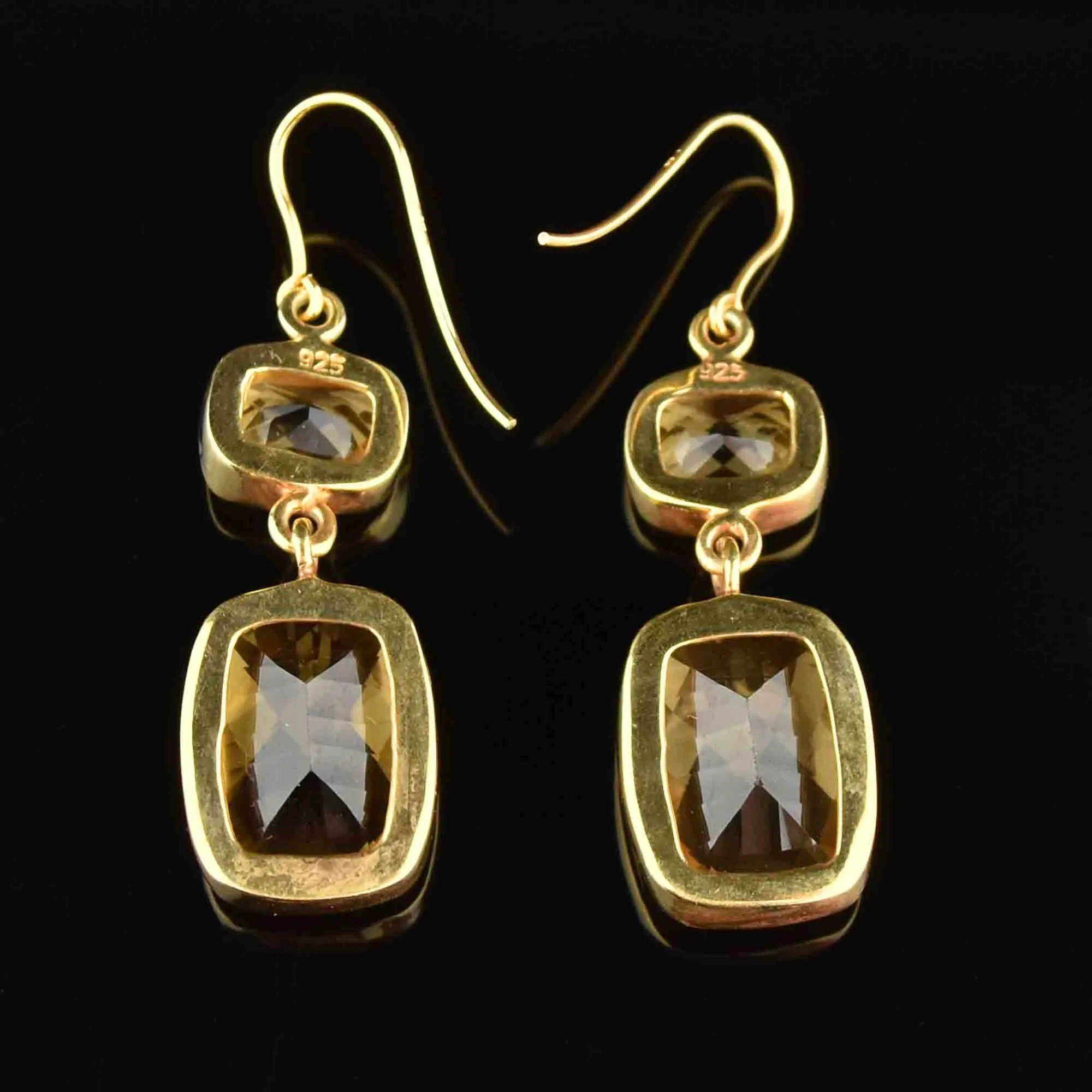 Vintage Art Deco Style Gold Citrine Drop Earrings