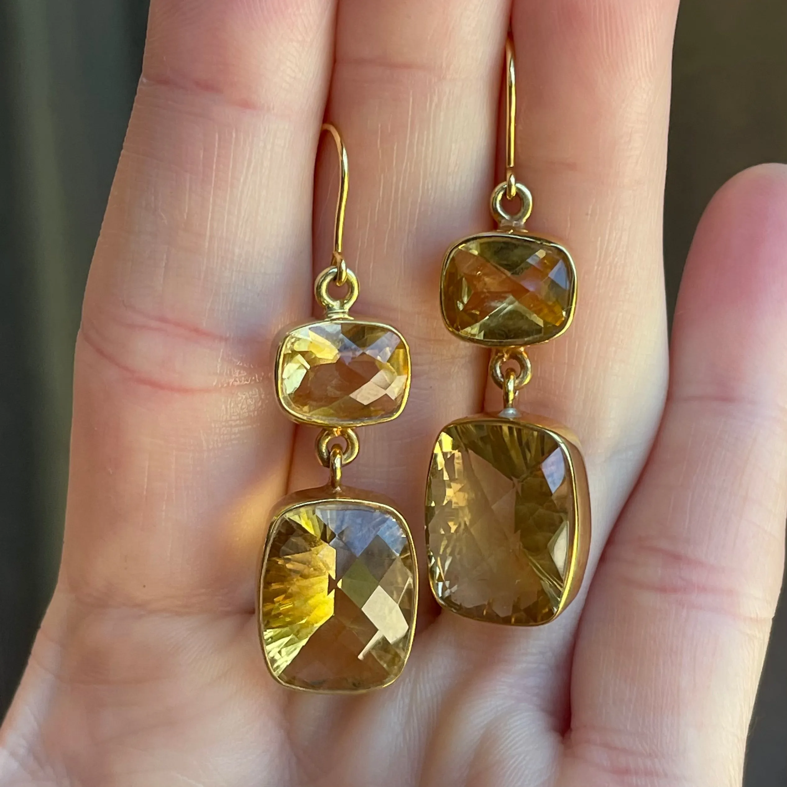 Vintage Art Deco Style Gold Citrine Drop Earrings