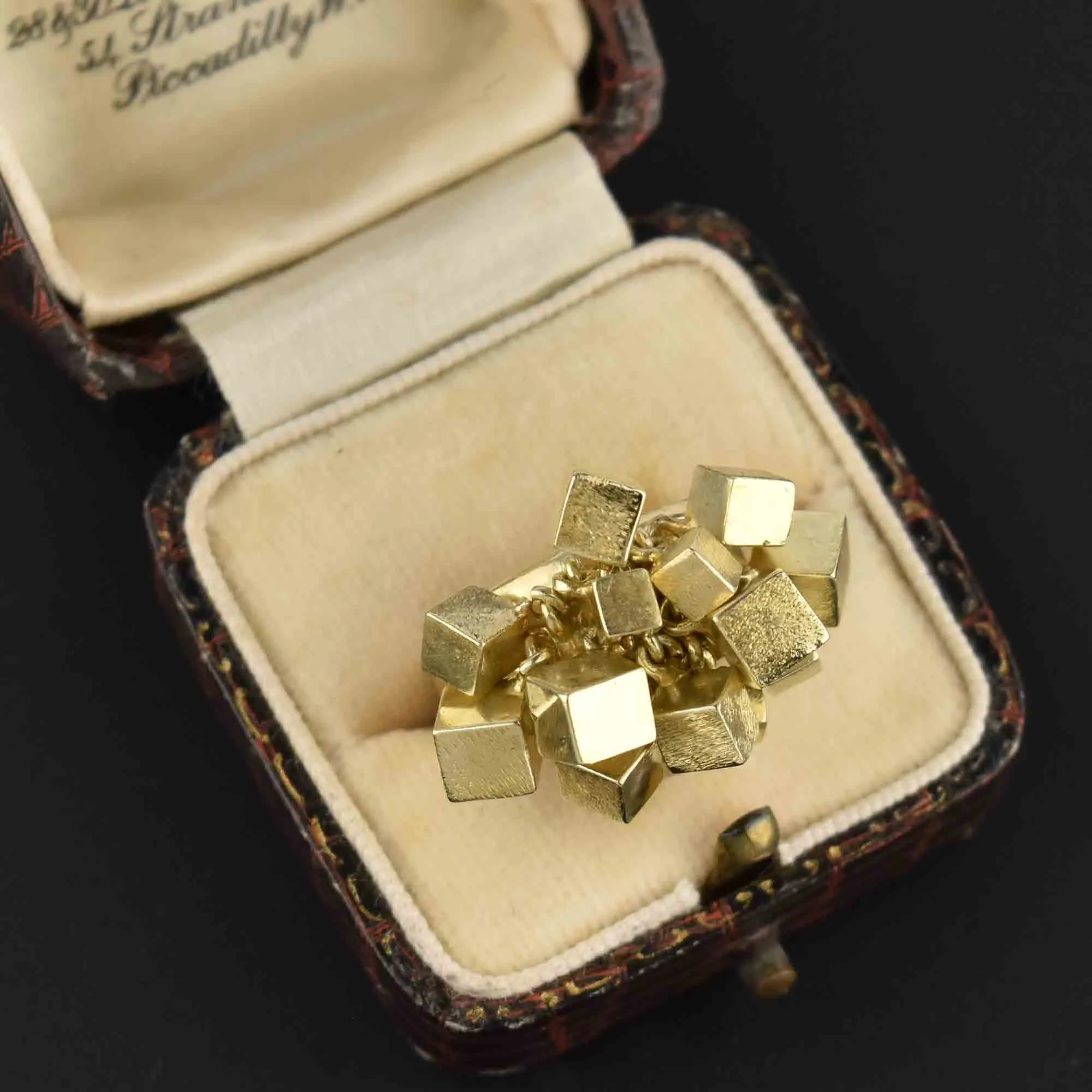 Vintage Heavy 14K Gold Dangle Charm Ring, Square Cubes