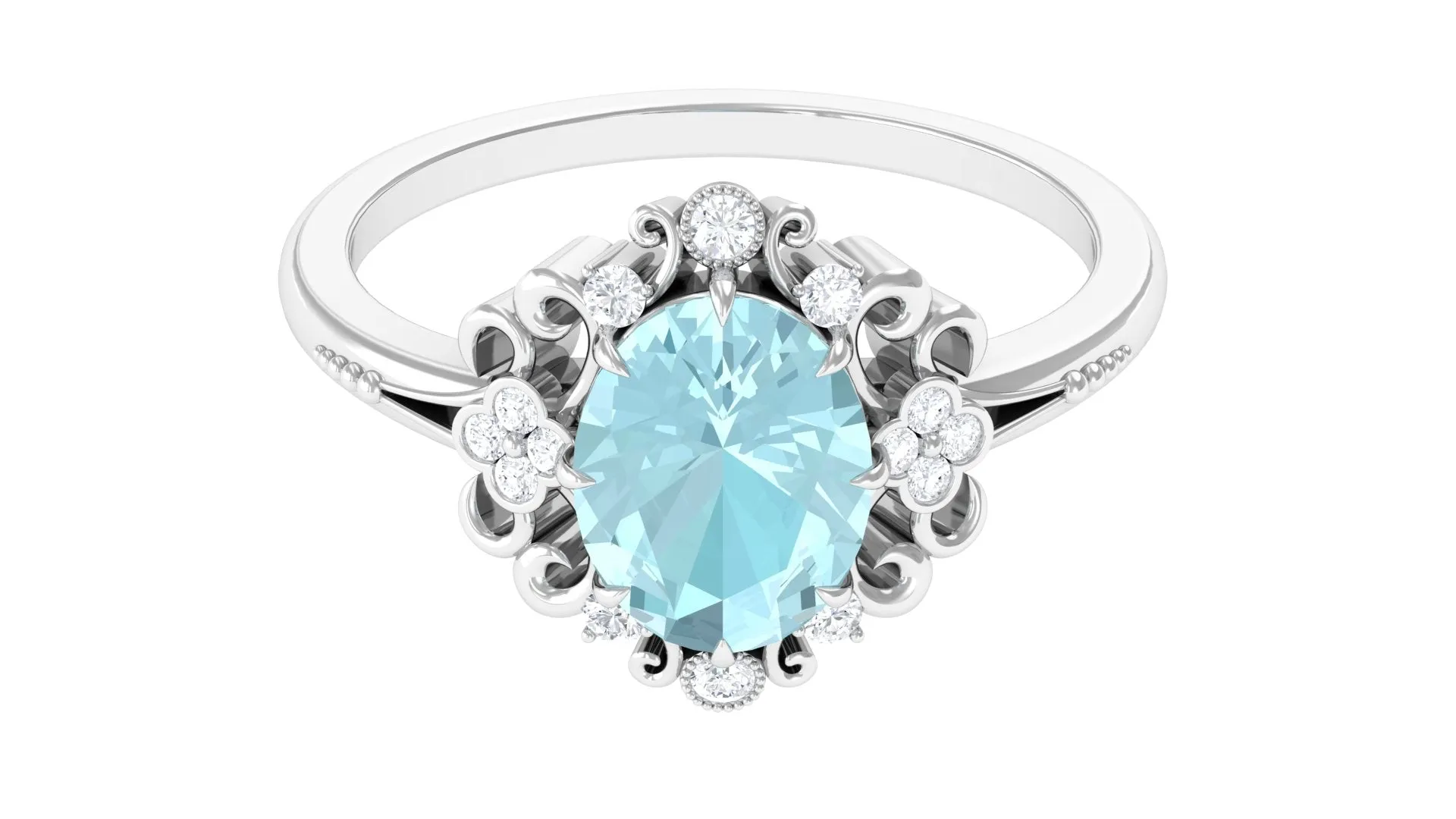 Vintage Inspired Sky Blue Topaz Engagement Ring with Diamond