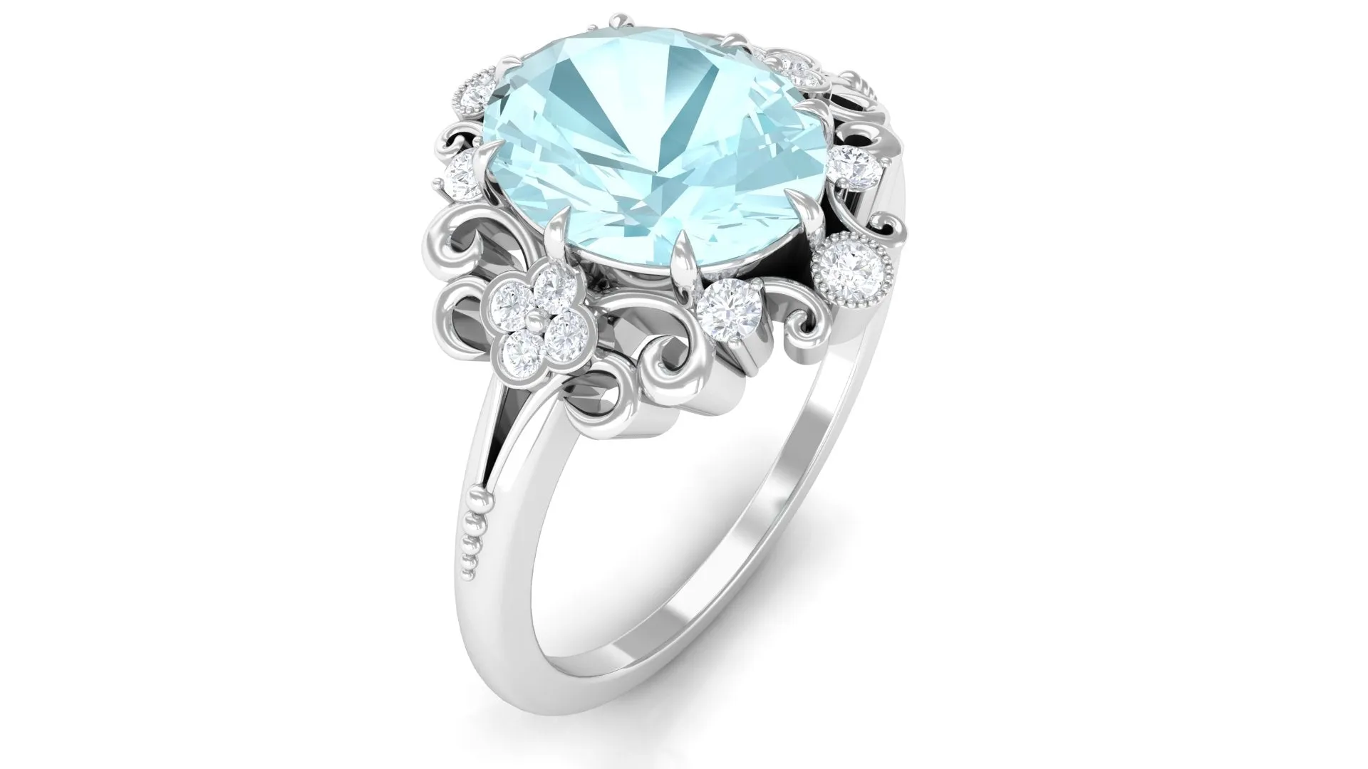 Vintage Inspired Sky Blue Topaz Engagement Ring with Diamond