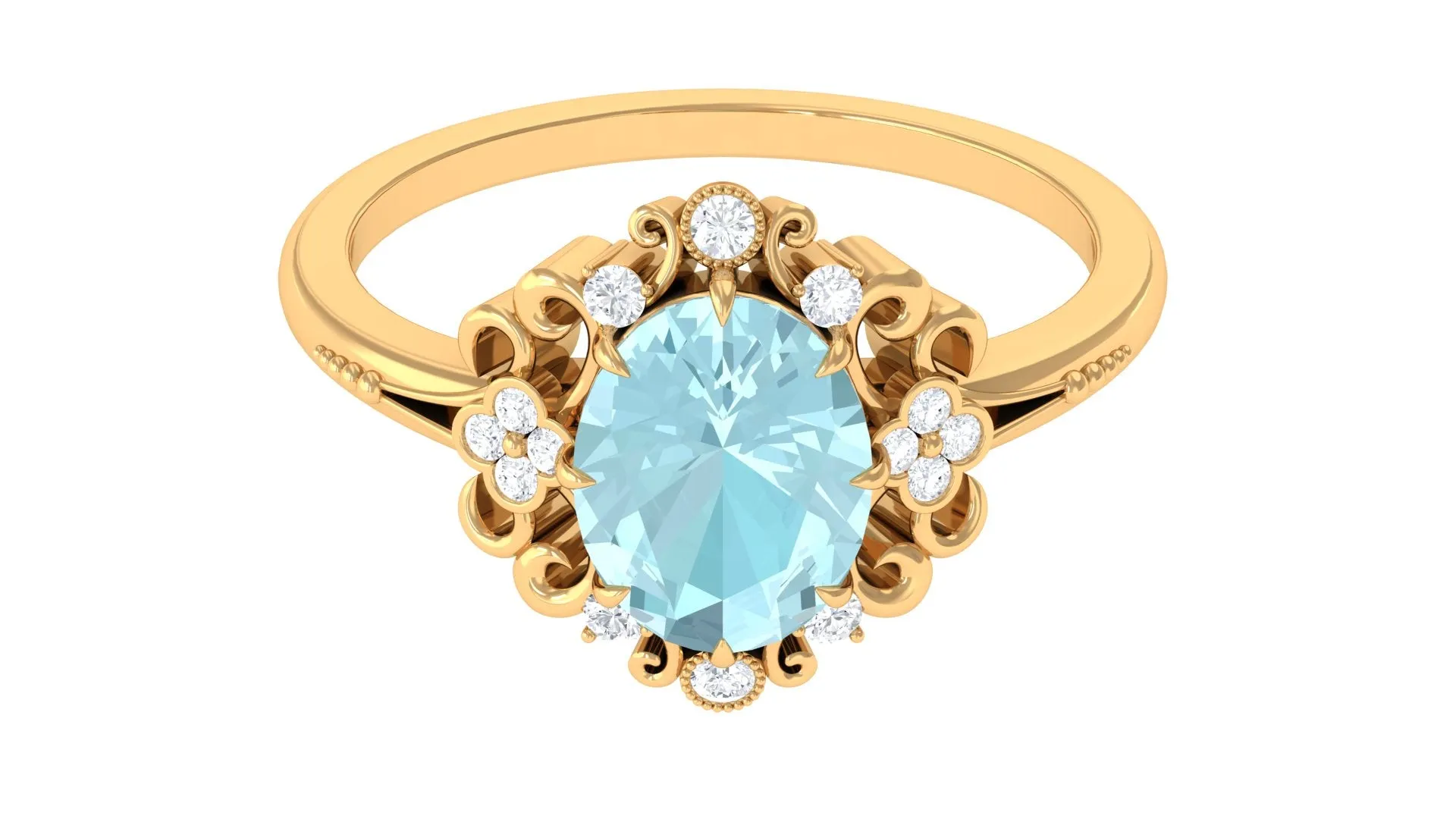 Vintage Inspired Sky Blue Topaz Engagement Ring with Diamond