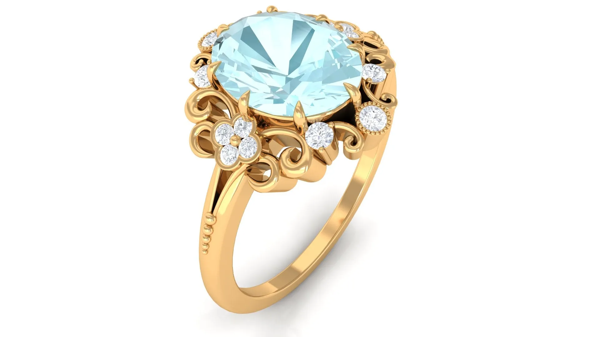 Vintage Inspired Sky Blue Topaz Engagement Ring with Diamond