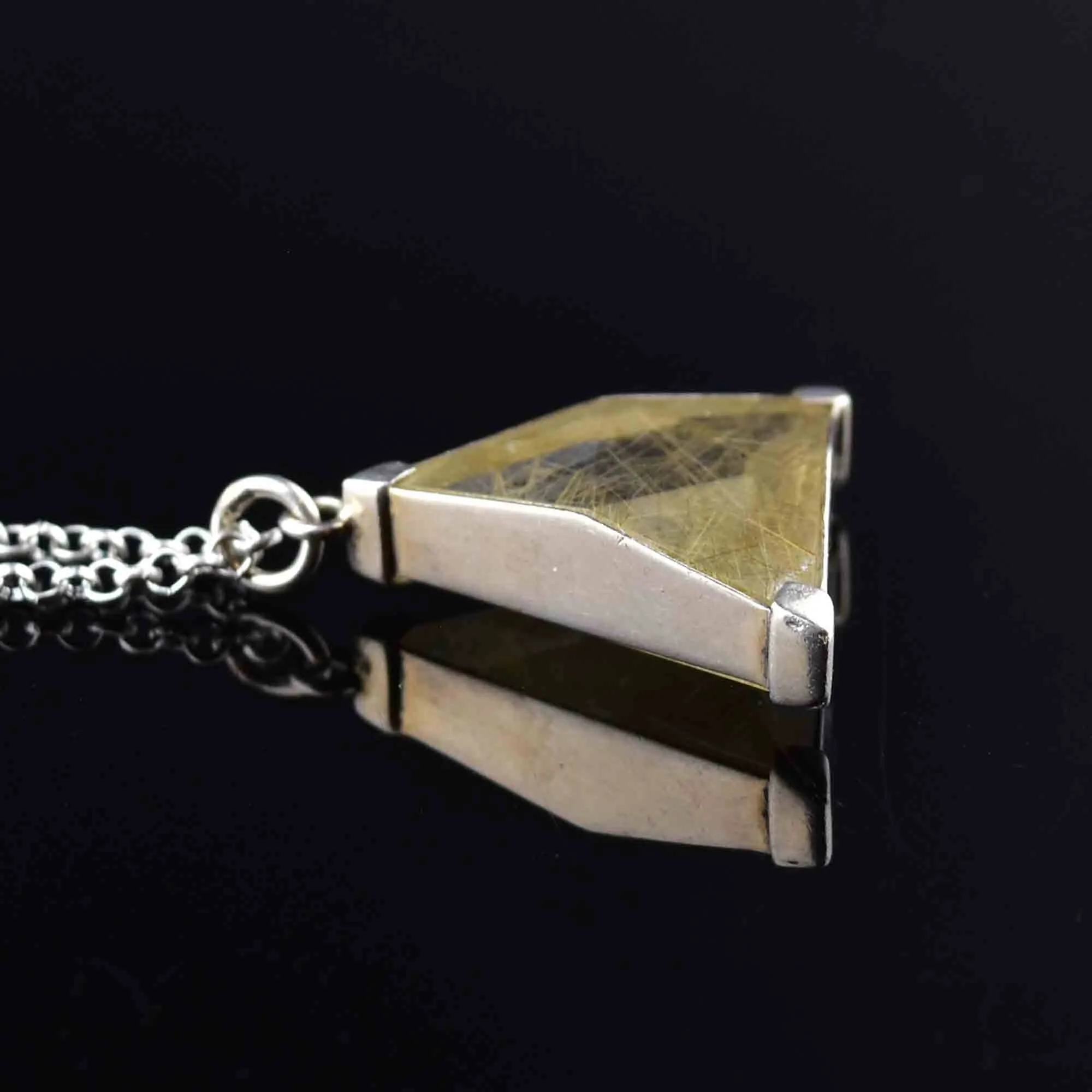 Vintage Silver Geometric Rutilated Quartz Pendant Necklace