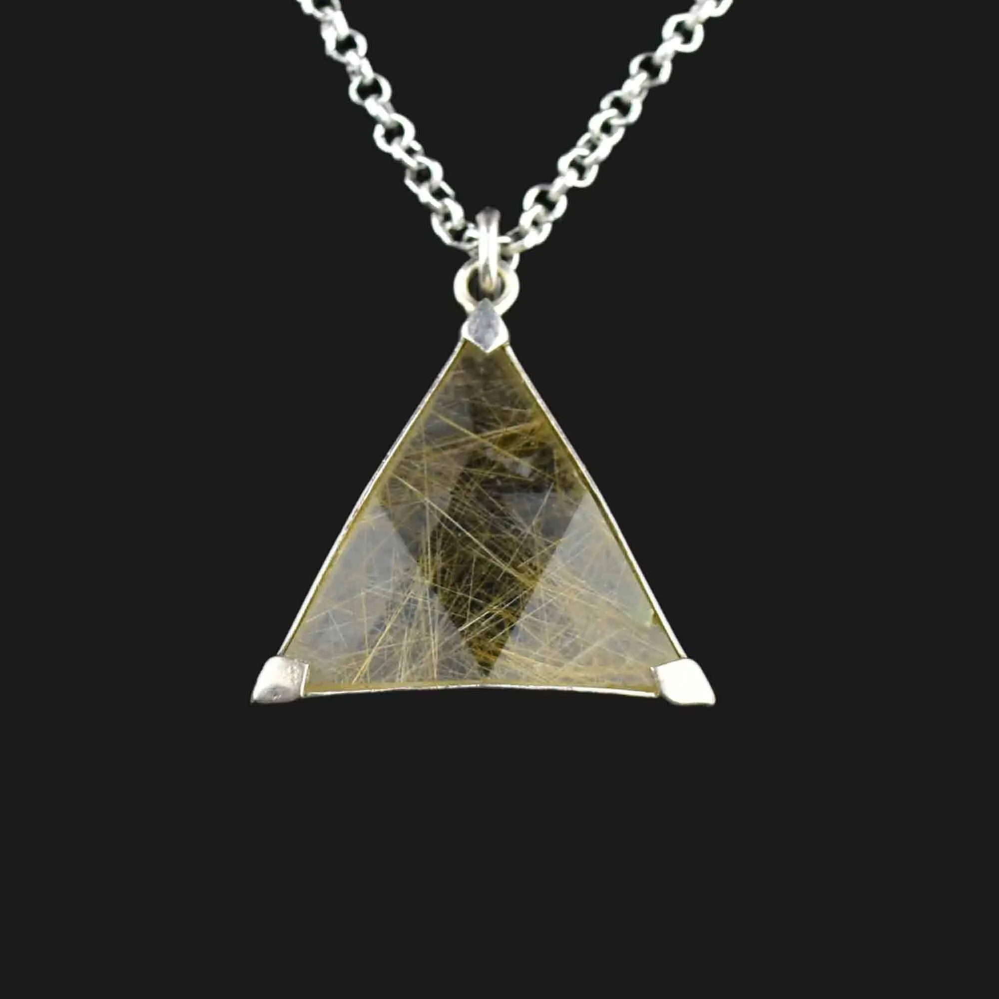 Vintage Silver Geometric Rutilated Quartz Pendant Necklace