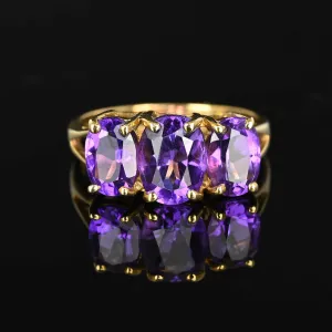 Vintage Three Stone Amethyst Ring in Gold