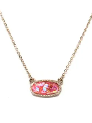 VNE1233 Gemstone Oval Pendant Necklace