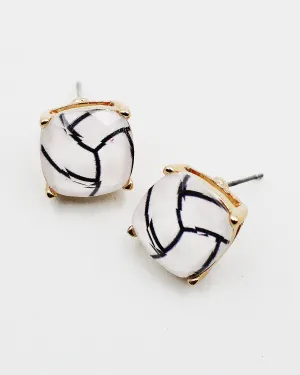 Volleyball Faceted Square Stud Earrings