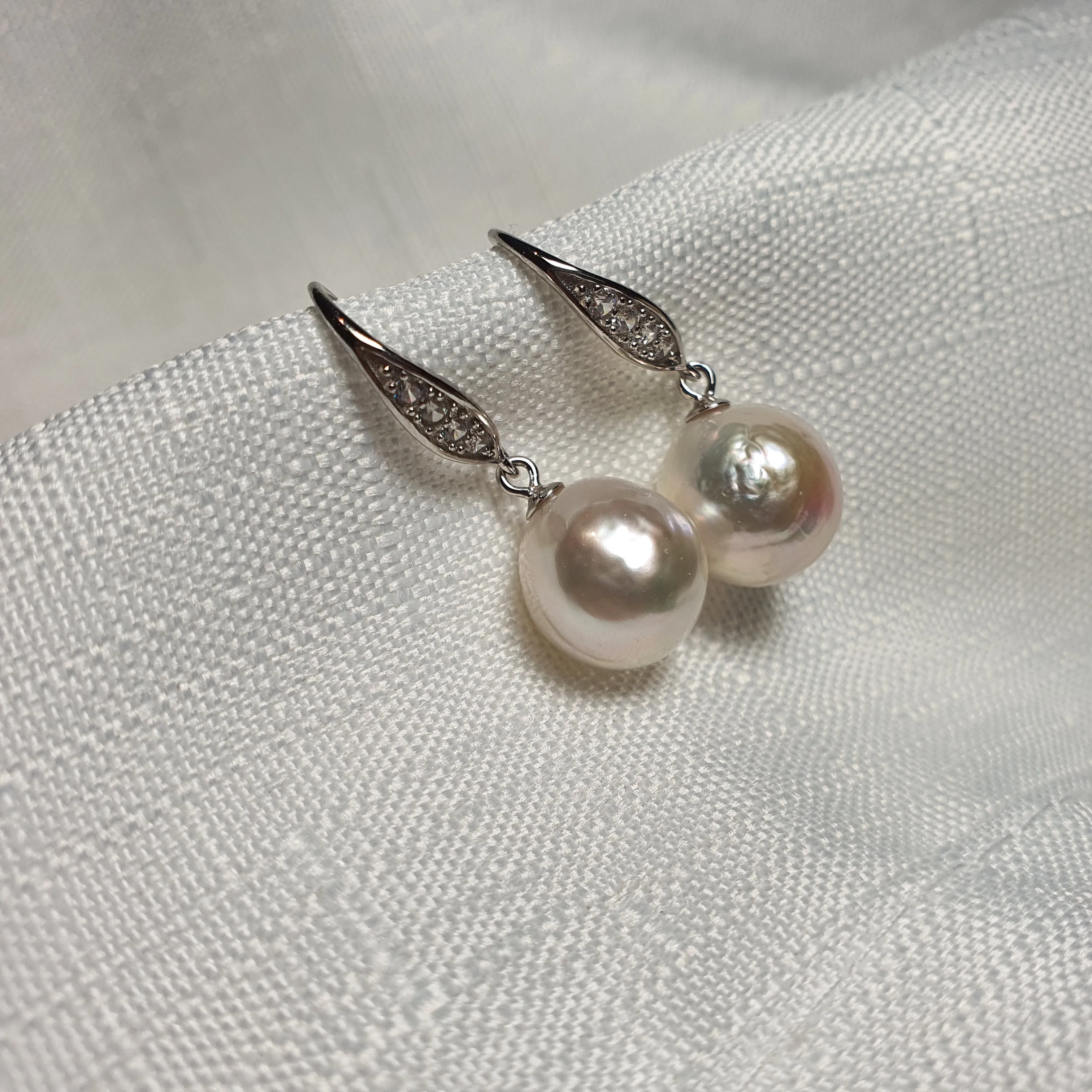 White Baroque Cultured Pearl Earrings, Sterling Silver