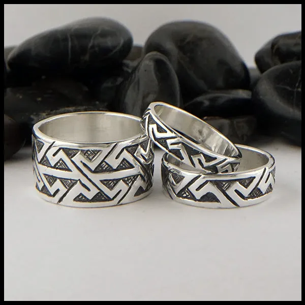 Wide Pictish Key Pattern Ring in Sterling Silver