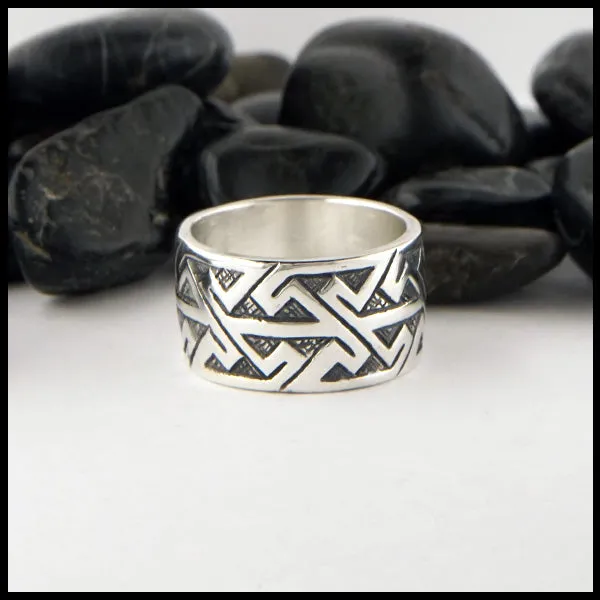 Wide Pictish Key Pattern Ring in Sterling Silver