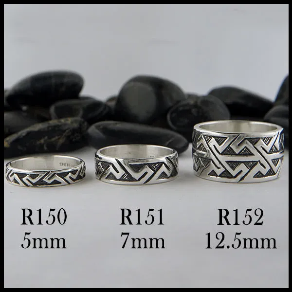 Wide Pictish Key Pattern Ring in Sterling Silver