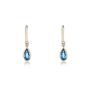 Zoya Blue Topaz Oval Small Drop with Diamonds, 14K Gold